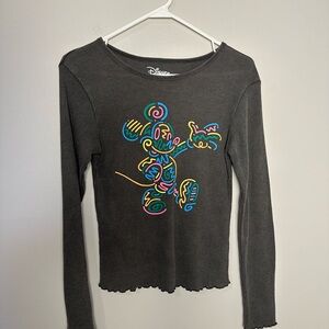 Disney Official Gray Waffle Knit Long Sleeve with Mickey Mouse Graphic Sz M